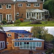 Before and after: Aluminium conservatory with 5-panel bifold door