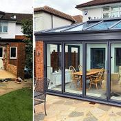 Before and after: Aluminium conservatory with 5-panel bifold door 